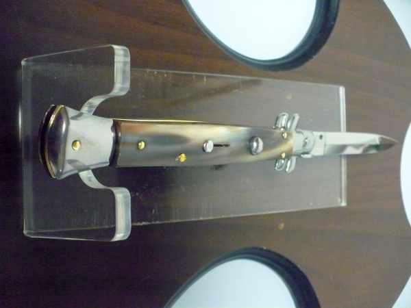 Frank Beltrame - italian stiletto, coltello a scatto, 28 cm -bufalo chiaro, lama dagger  FB 28/48D-3