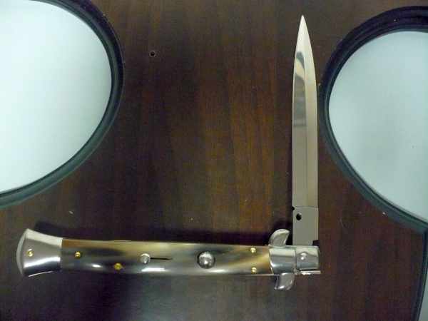 Frank Beltrame - italian stiletto, coltello a scatto, 28 cm -bufalo chiaro, lama dagger  FB 28/48D-3