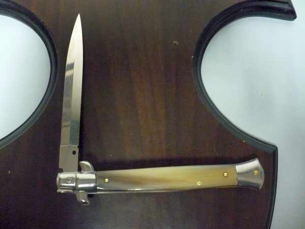 Frank Beltrame - italian stiletto, coltello a scatto, 28 cm -bufalo chiaro, lama dagger  FB 28/48D-3