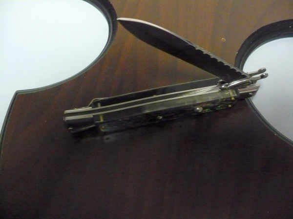 Classic swinguard - italian stiletto, coltello a scatto, 28cm - AKC World , abalone,  lama baionetta lavorata a lima / file