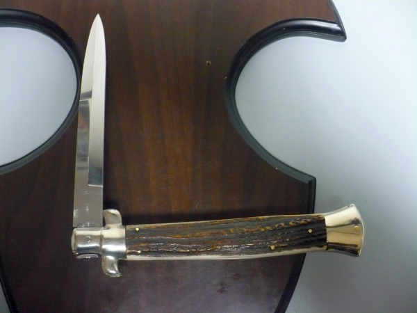 Coltello a scatto - pugnale picklock -A.G.A.Campolin - italian stiletto 38 cm , baionetta - corno di cervo / deer horn