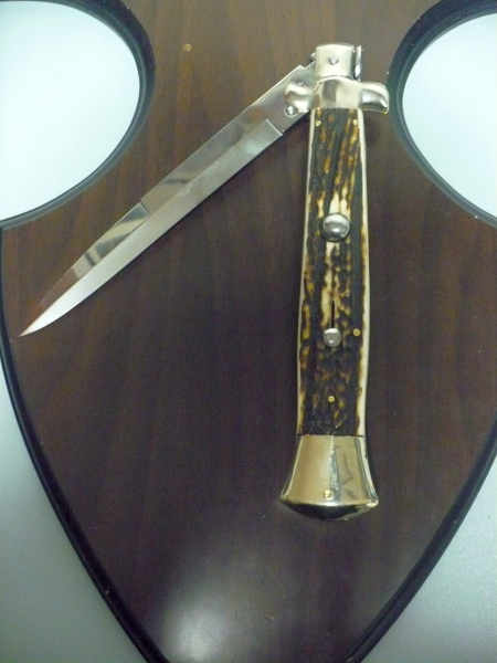 Coltello a scatto - pugnale picklock -A.G.A.Campolin - italian stiletto 38 cm , baionetta - corno di cervo / deer horn
