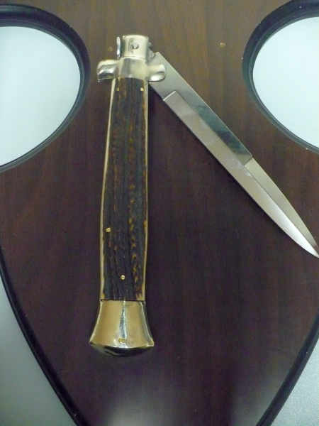 Coltello a scatto - pugnale picklock -A.G.A.Campolin - italian stiletto 38 cm , baionetta - corno di cervo / deer horn