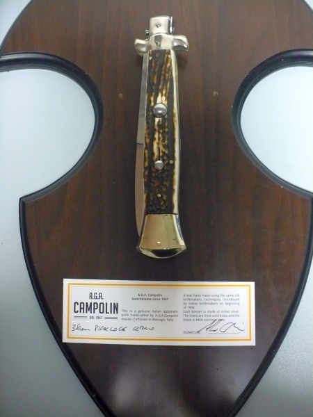 Coltello a scatto - pugnale picklock -A.G.A.Campolin - italian stiletto 38 cm , baionetta - corno di cervo / deer horn