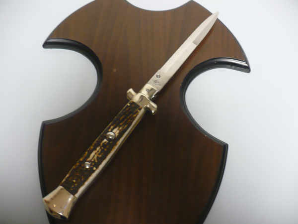 Coltello a scatto - pugnale picklock -A.G.A.Campolin - italian stiletto 38 cm , baionetta - corno di cervo / deer horn
