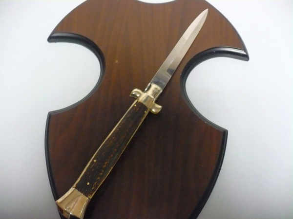 Coltello a scatto - pugnale picklock -A.G.A.Campolin - italian stiletto 38 cm , baionetta - corno di cervo / deer horn