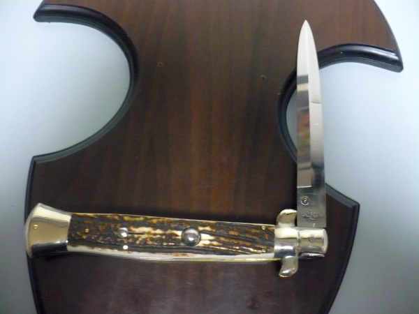 Coltello a scatto - pugnale picklock -A.G.A.Campolin - italian stiletto 38 cm , baionetta - corno di cervo / deer horn