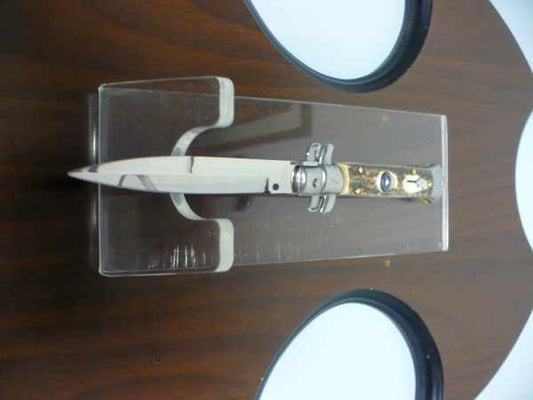 Coltello a scatto - pugnale -Frank Beltrame - italian stiletto 23 cm - lama baionetta - corno di cervo / deer horn -  FB 23/63B -4