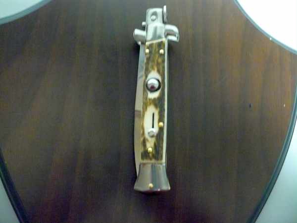 Coltello a scatto - pugnale -Frank Beltrame - italian stiletto 23 cm - lama baionetta - corno di cervo / deer horn -  FB 23/63B -4