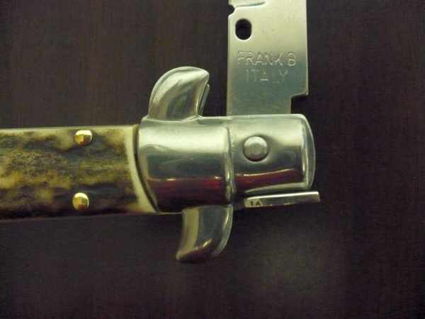 Coltello a scatto - pugnale -Frank Beltrame - italian stiletto 23 cm - lama baionetta - corno di cervo / deer horn -  FB 23/63B -4
