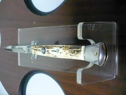 Coltello a scatto - pugnale -Frank Beltrame - italian stiletto 28 cm - corno di cervo / deer horn, lama baionetta -  FB 28/63B - 4