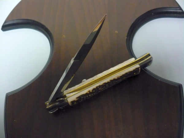 Coltello a scatto - pugnale -Frank Beltrame - italian stiletto 28 cm - corno di cervo / deer horn, lama baionetta -  FB 28/63B - 4