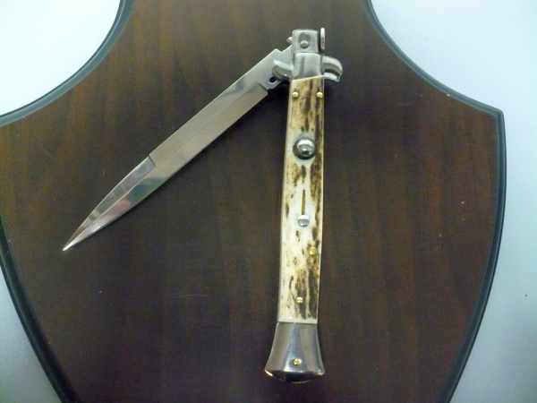 Coltello a scatto - pugnale -Frank Beltrame - italian stiletto 28 cm - corno di cervo / deer horn, lama baionetta -  FB 28/63B - 4