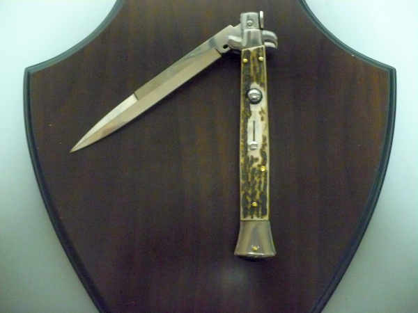 Coltello a scatto - pugnale -Frank Beltrame - italian stiletto 28 cm - corno di cervo / deer horn, lama baionetta -  FB 28/63B - 4
