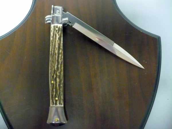 Coltello a scatto - pugnale -Frank Beltrame - italian stiletto 28 cm - corno di cervo / deer horn, lama baionetta -  FB 28/63B - 4