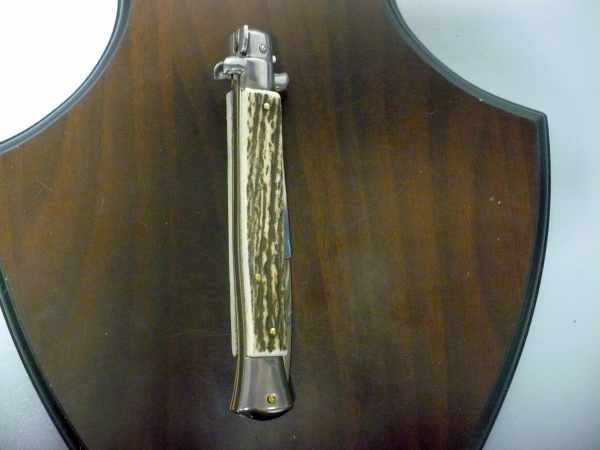 Coltello a scatto - pugnale -Frank Beltrame - italian stiletto 28 cm - corno di cervo / deer horn, lama baionetta -  FB 28/63B - 4