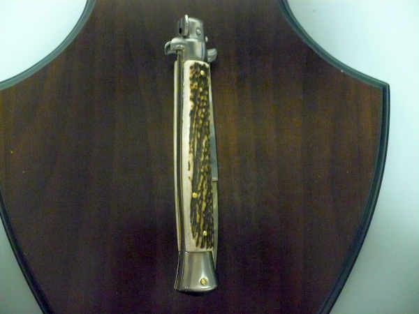 Coltello a scatto - pugnale -Frank Beltrame - italian stiletto 28 cm - corno di cervo / deer horn, lama baionetta -  FB 28/63B - 4