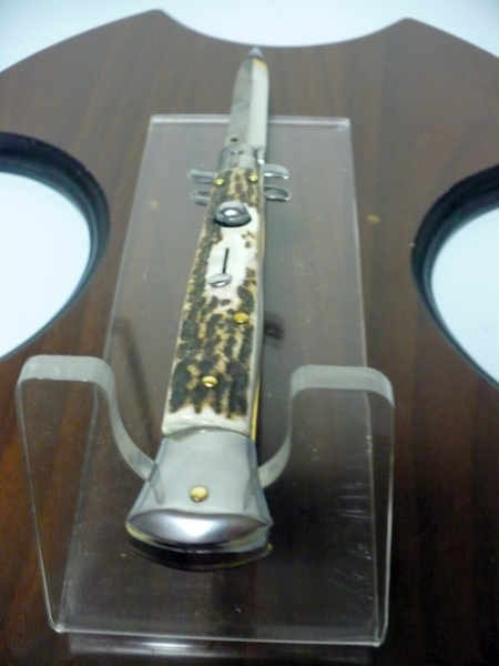 Coltello a scatto - pugnale -Frank Beltrame - italian stiletto 28 cm - corno di cervo / deer horn, lama baionetta -  FB 28/63B - 4