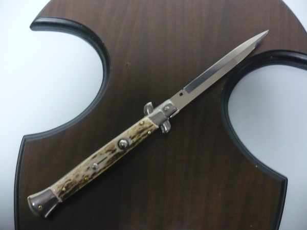 Coltello a scatto - pugnale -Frank Beltrame - italian stiletto 28 cm - corno di cervo / deer horn, lama baionetta -  FB 28/63B - 4