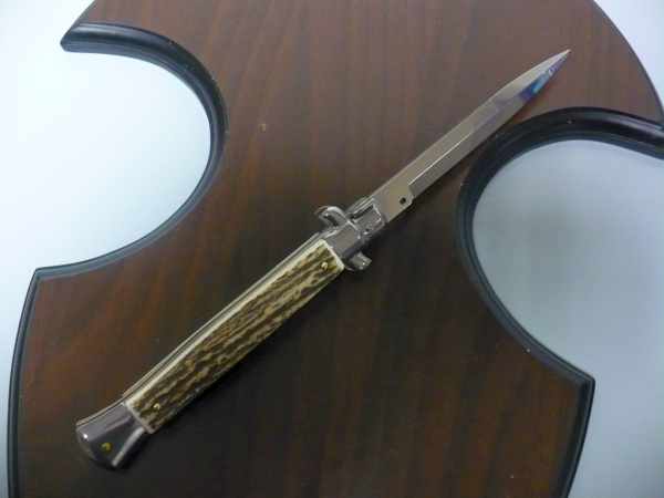 Coltello a scatto - pugnale -Frank Beltrame - italian stiletto 28 cm - corno di cervo / deer horn, lama baionetta -  FB 28/63B - 4