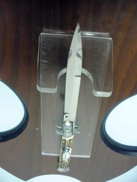 Coltello a scatto - pugnale -Frank Beltrame - italian stiletto 28 cm - corno di cervo / deer horn, lama baionetta -  FB 28/63B - 4