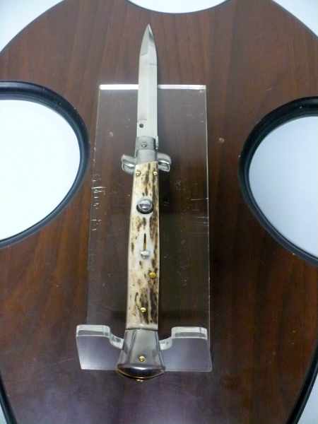 Coltello a scatto - pugnale -Frank Beltrame - italian stiletto 28 cm - corno di cervo / deer horn, lama baionetta -  FB 28/63B - 4