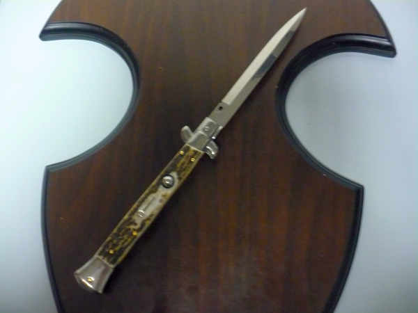 Coltello a scatto - pugnale -Frank Beltrame - italian stiletto 28 cm - corno di cervo / deer horn, lama baionetta -  FB 28/63B - 4