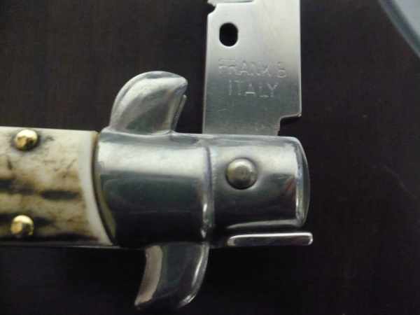 Coltello a scatto - pugnale -Frank Beltrame - italian stiletto 28 cm - corno di cervo / deer horn, lama baionetta -  FB 28/63B - 4