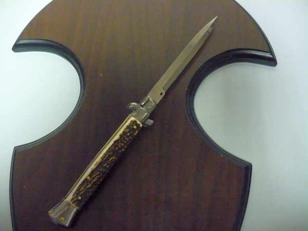 Coltello a scatto - pugnale -Frank Beltrame - italian stiletto 28 cm - corno di cervo / deer horn, lama baionetta -  FB 28/63B - 4