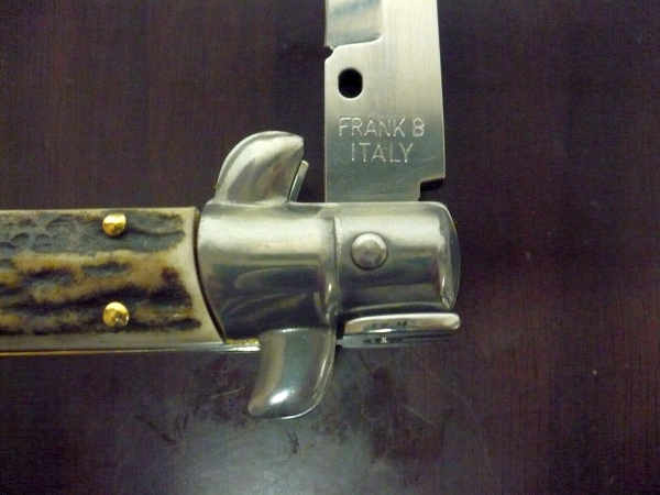 Coltello a scatto - pugnale -Frank Beltrame - italian stiletto 28 cm - corno di cervo / deer horn, lama baionetta -  FB 28/63B - 4