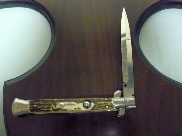 Coltello a scatto - pugnale -Frank Beltrame - italian stiletto 28 cm - corno di cervo / deer horn, lama baionetta -  FB 28/63B - 4