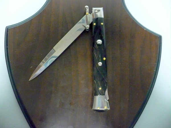 Swinguard Frank Beltrame - italian stiletto 28 cm - corno di bufalo scuro - lama baionetta FB 550/58- 4