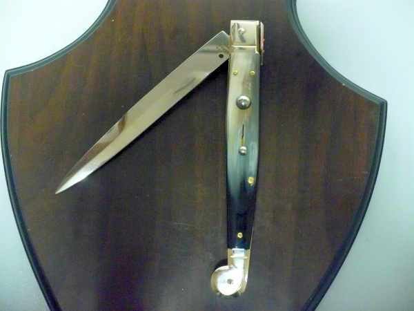 Siciliano,Picklock A.G.A. Campolin sicilian fighting - italian stiletto 30 cm - corno di bufalo brasiliano / brazilian buffalo horn - 4