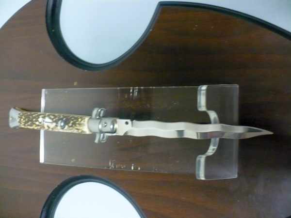 Coltello a scatto - pugnale -Frank Beltrame - italian stiletto 28 cm - corno di cervo / deer horn, lama kriss -  FB 28/63K - 5