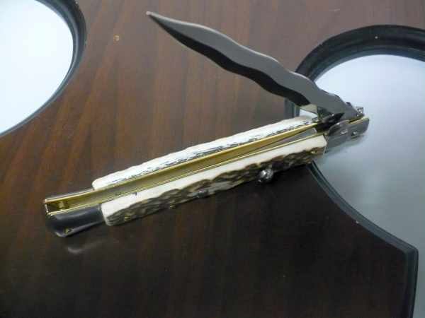 Coltello a scatto - pugnale -Frank Beltrame - italian stiletto 28 cm - corno di cervo / deer horn, lama kriss -  FB 28/63K - 5