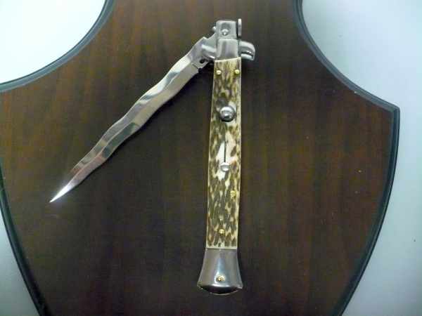 Coltello a scatto - pugnale -Frank Beltrame - italian stiletto 28 cm - corno di cervo / deer horn, lama kriss -  FB 28/63K - 5