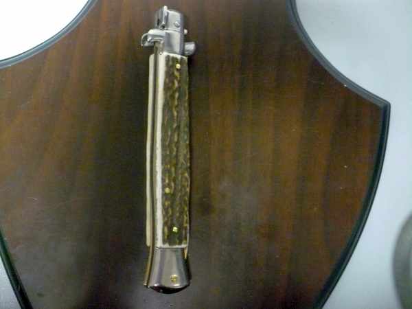 Coltello a scatto - pugnale -Frank Beltrame - italian stiletto 28 cm - corno di cervo / deer horn, lama kriss -  FB 28/63K - 5