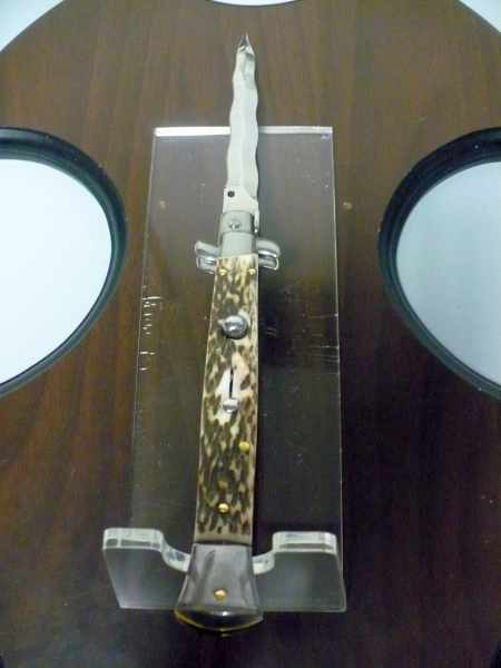 Coltello a scatto - pugnale -Frank Beltrame - italian stiletto 28 cm - corno di cervo / deer horn, lama kriss -  FB 28/63K - 5