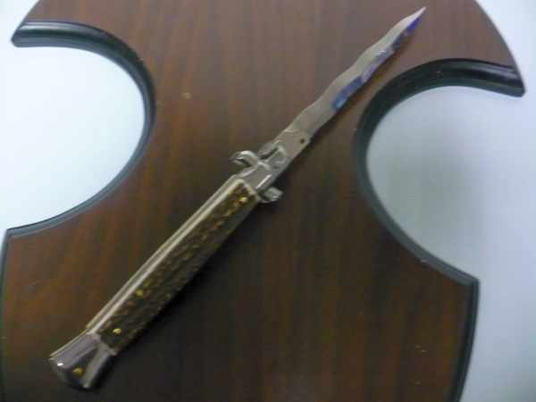 Coltello a scatto - pugnale -Frank Beltrame - italian stiletto 28 cm - corno di cervo / deer horn, lama kriss -  FB 28/63K - 5