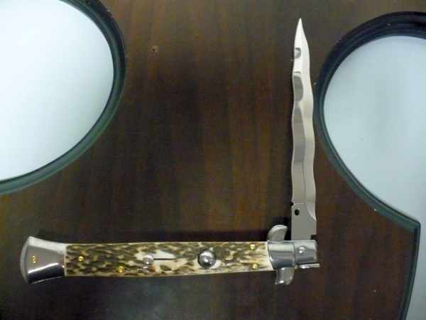 Coltello a scatto - pugnale -Frank Beltrame - italian stiletto 28 cm - corno di cervo / deer horn, lama kriss -  FB 28/63K - 5