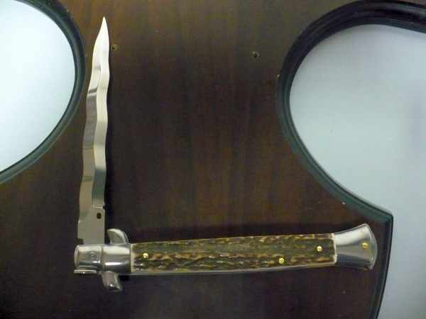 Coltello a scatto - pugnale -Frank Beltrame - italian stiletto 28 cm - corno di cervo / deer horn, lama kriss -  FB 28/63K - 5