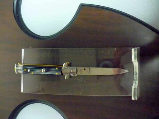 Coltello a scatto, italian stiletto -20 cm imitazione di corno di bufalo - lama classica, pugnale artigianale Maniago Italia - 5