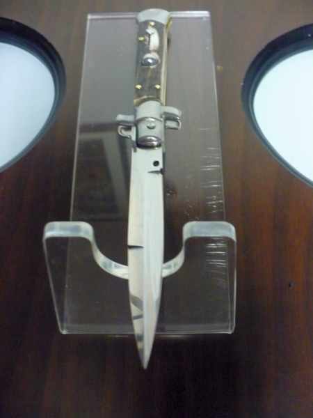 Coltello a scatto - pugnale -Frank Beltrame - italian stiletto 23 cm - lama baionetta - corno di cervo / deer horn -  FB 23/63B - 5