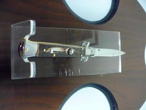 Coltello a scatto - pugnale -Frank Beltrame - italian stiletto 23 cm - lama baionetta - corno di cervo / deer horn -  FB 23/63B - 5