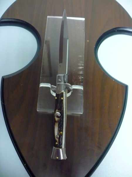 Coltello a scatto - pugnale -Frank Beltrame - italian stiletto 23 cm - lama baionetta - corno di cervo / deer horn -  FB 23/63B - 5