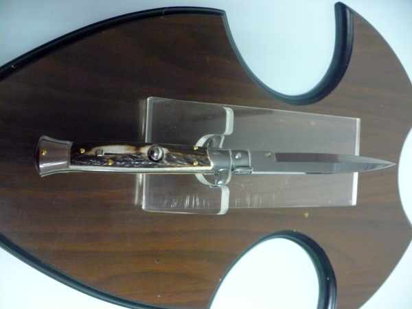 Coltello a scatto - pugnale -Frank Beltrame - italian stiletto 23 cm - lama baionetta - corno di cervo / deer horn -  FB 23/63B - 5