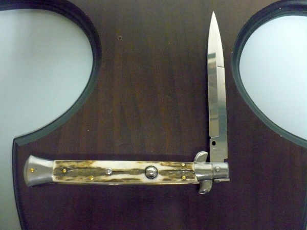 Coltello a scatto - pugnale -Frank Beltrame - italian stiletto 28 cm - corno di cervo / deer horn, lama baionetta -  FB 28/63B - 5
