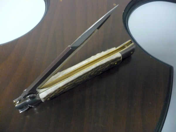 Coltello a scatto - pugnale -Frank Beltrame - italian stiletto 28 cm - corno di cervo / deer horn, lama baionetta -  FB 28/63B - 5