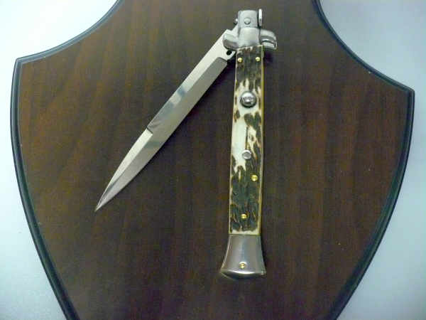 Coltello a scatto - pugnale -Frank Beltrame - italian stiletto 28 cm - corno di cervo / deer horn, lama baionetta -  FB 28/63B - 5