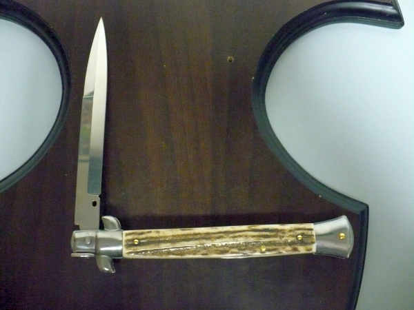 Coltello a scatto - pugnale -Frank Beltrame - italian stiletto 28 cm - corno di cervo / deer horn, lama baionetta -  FB 28/63B - 5